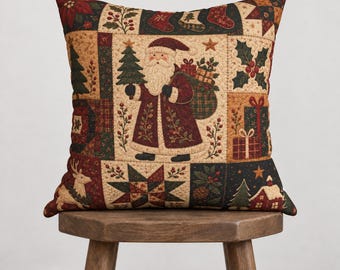 Vintage Patchwork Patern Santa Pillowcase | Pillowcase