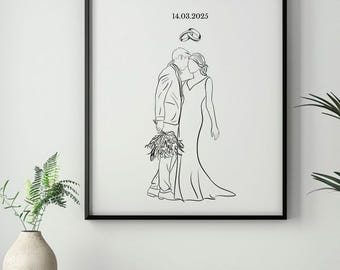 Custom Wedding Portrait: Minimalist Line Art (Digital File)