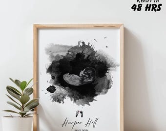 Personalized Sonogram Art Print: Watercolor Baby Keepsake (Digital File)