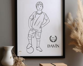 Minimalist Soccer Player Line Art Print: Custom Sports Room Decor (Digital File)