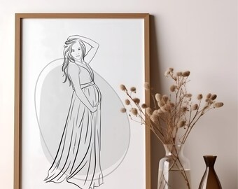 Personalized Pregnancy Line Art Portrait: Unique Newborn Keepsake (Digital File Jpeg, 300 DPI)