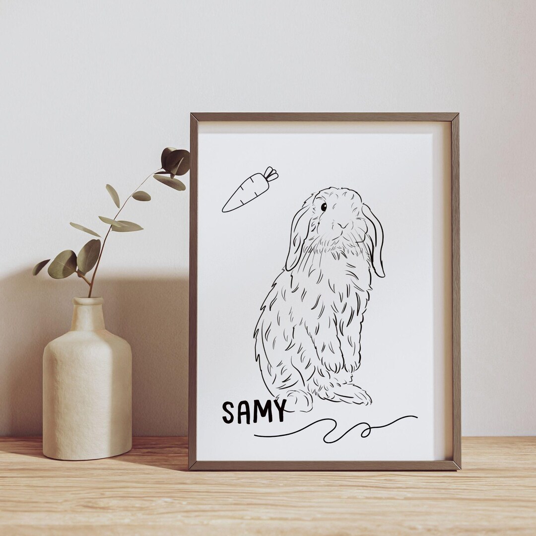 Custom Rabbit Line Art Portrait: Personalized Pet Memorial Gift ...