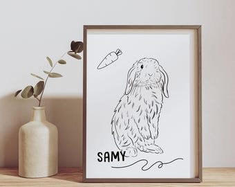 Custom Rabbit Line Art Portrait: Personalized Pet Memorial Gift (Digital File)