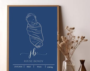 Custom Baby Line Art Portrait: Boho Newborn Gift (Digital File)