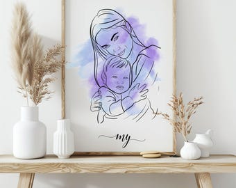 Retrato familiar personalizado: Madre y bebé (archivo digital)
