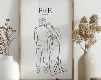 Custom Line Drawing, Couple Portrait, Personalized Gift for Couples, Drawing from Photo, Girlfriend Gift, Boyfriend Gift, Sketch from Photo