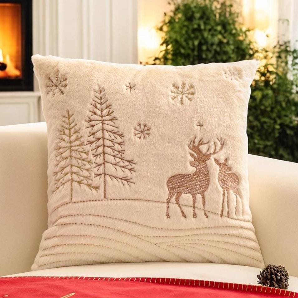 Embroidered Deer Pillowcase, Snowflake Pillow Covers, Handcrafted  Pillows, Snowman Pillow, Winter Pillow Covers, Embroidered Pillow Cover