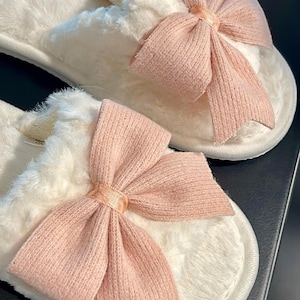 Bridesmaid Slippers with Pink Bow Design - Stylish Bridal Party Footwear