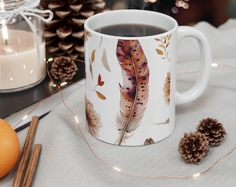 Floral Ceramic Mug - Boho Coffee Cup, Gift for Her, Nature Lover Mug, Dreamy Floral Drinkware, Home Decor