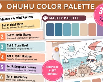320 Ohuhu Color Palettes, Honolulu | Ocean Delight | Color Combo Guide | Instant PDF Download - Marker Artists | 8 colors | Old-New code