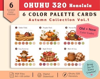 Ohuhu Color Palettes | Honolulu 320 | Blank, Pre-Colored Color Combo Guide | PDF Download | Practice Sheet | Autumn Collection Vol 1