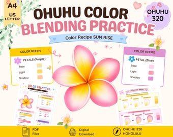 Ohuhu Color Palettes | Honolulu 320 | Blank, Pre-Colored Color Combo Guide | PDF Download | Practice Sheet