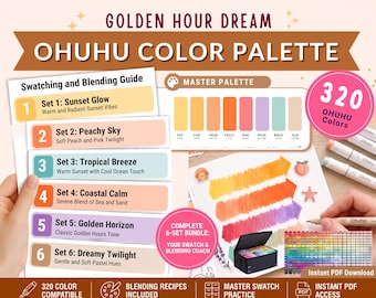 320 Ohuhu Color Palettes | Honolulu 320 | Golden Sunset | Color Combo Guide | PDF Download for Marker Artists | New, Old Code