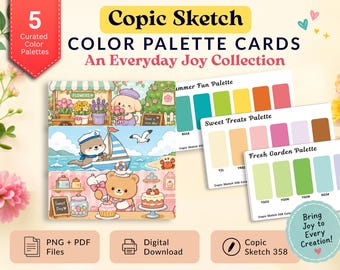 Copic Sketch Color Palettes | Copic Sketch 358 | Blank, Pre-Colored Color Combo Guide | PDF Download for Marker Artists | A4, US letter