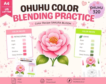 Ohuhu Color Palettes | Honolulu 320 | Blank, Pre-Colored Color Combo Guide | PDF Download | Practice Sheet
