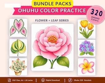 Ohuhu Color Palettes | Honolulu 320 | Flower-Leaf Series Coloring | Pre-Colored Color Guide | PDF Download | Practice Sheet