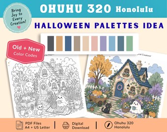 Ohuhu Color Palettes | Honolulu 320 | Halloween 10 Palettes | Pre-Colored Color Combo Guide | PDF Download | Practice Sheet