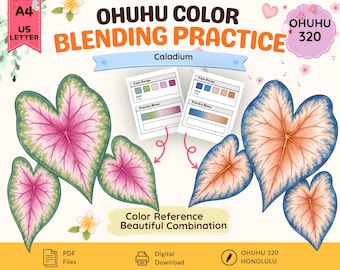 Ohuhu Color Palettes | Honolulu 320 | Flower Coloring | Caladium Leaf | Pre-Colored Color Guide | PDF Download | Practice Sheet