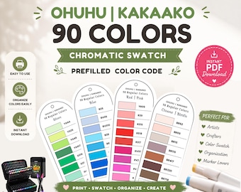 Ohuhu Kakaako 90 Regular colors| Swatch Color Card Printable | PDF Download | Letter, A4 | Prefilled Code