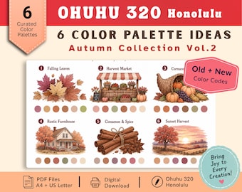 Ohuhu Color Palettes | Honolulu 320 | Blank, Pre-Colored Color Combo Guide | PDF Download | Practice Sheet | Autumn Collection Vol 2