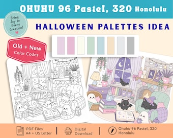 Ohuhu Color Palettes | Honolulu 320, 96 Pastel | Halloween | Color Combo Guide | PDF Download | Practice Sheet | Blossoming, Sweetness