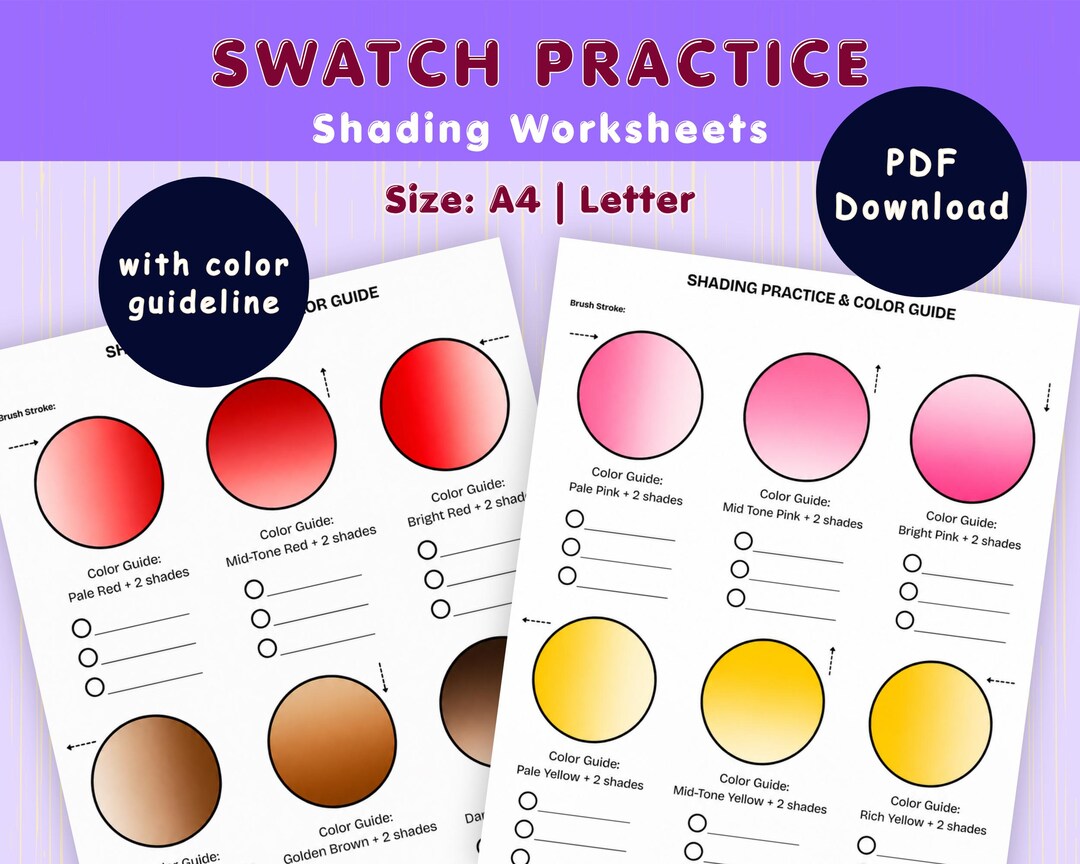 Swatch Coloring Practice Sheets | Shading Color Guide | How to Color ...