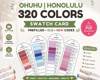 Ohuhu Honolulu B 320 colors |  Swatch Color Cards Printable | PDF Download | Letter, A4 | Prefilled