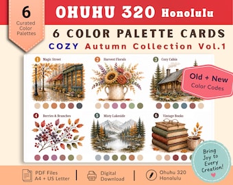 Ohuhu Color Palettes | Honolulu 320 | Cozy Autumn Collection Vol 1 | Pre-Colored Color Combo Guide | PDF Download | Practice Sheet