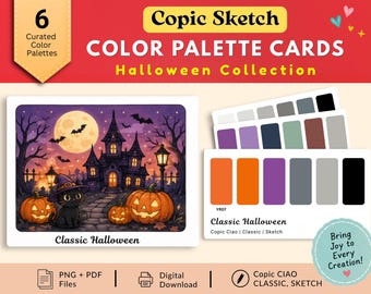 Copic Sketch Color Palettes | Copic Classic, Ciao | Halloween | Blank, Pre-Colored Color Combo Guide | PDF Download for Marker Artists