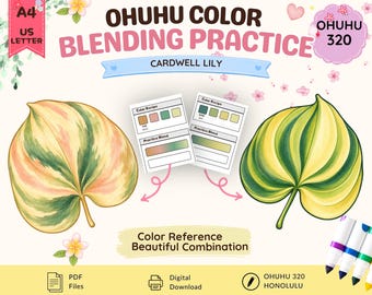 Ohuhu Color Palettes | Honolulu 320 | Flower Coloring | Blank, Pre-Colored Color Combo Guide | PDF Download | Practice Sheet
