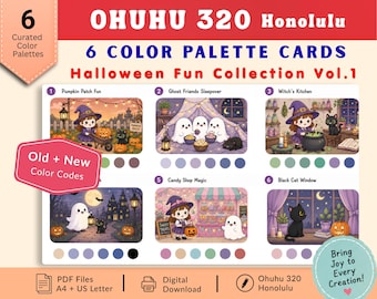 Ohuhu Color Palettes | Honolulu 320 | Halloween Fun Collection Vol 1 | Pre-Colored Color Combo Guide | PDF Download | Practice Sheet