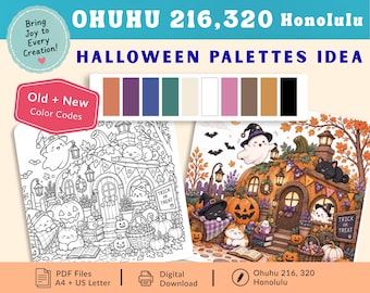 Ohuhu Color Palettes | Honolulu 320, 216 | Halloween 10 Palettes | Color Combo Guide | PDF Download | Practice Sheet | Palette Ideas, Card
