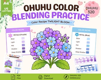 Ohuhu Color Palettes | Honolulu 320 | Blank, Pre-Colored Color Combo Guide | PDF Download | Practice Sheet
