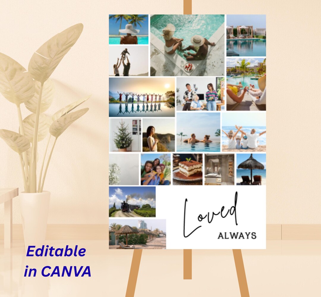 Editable Memorial Photo Collage Template, Funeral Poster Program, in