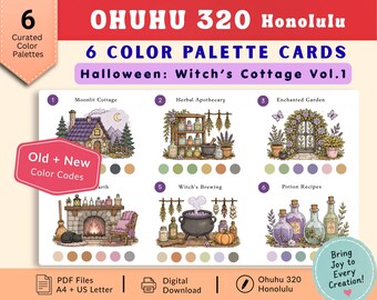 Ohuhu Color Palettes | Honolulu 320 | Halloween | Witch's Cottage Vol. 1 | Pre-Colored Color Combo Guide | PDF Download | Practice Sheet