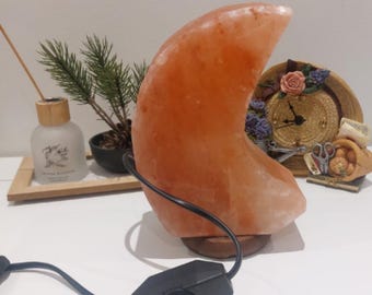Himalayan Salt Lamp Moon Kid Night Autumn Table Light Gift Hand Made Home Decoration