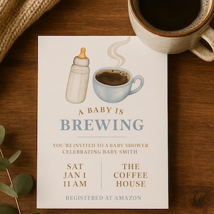 A Baby is Brewing Baby Shower Invitation Template | Coffee Baby Shower Invite | Editable Digital Download