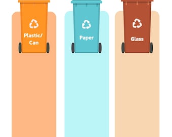Modèle de recyclage modifiable pour Canva : organisez vos objets recyclables par couleur de poubelle