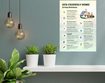 Guía para una vida hogareña ecológica / Póster editable e imprimible para una vida sostenible