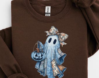 Retro Ghost Patchwork Sweatshirt, Ghost Halloween, Halloween Spooky Sweatshirt, Halloween Shirt, Ghost Gift, Boo School