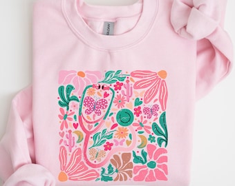 Colorful Nurse Sweatshirt, Retro Nurse Shirt, Nurse Gift, RN Shirt, Wildflowers Nurse Sweatshirt, Cute Nurse Hoodie, Floral Nurse Crewneck