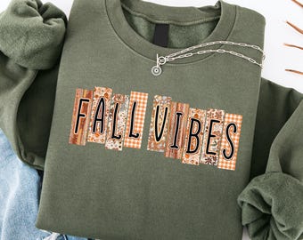 Fall Vibes Shirt, Patchwork Autumn Tee, Cozy Fall Women's Top, Orange Boho Fall Graphic Shirt, Autumn Season Gift Tee