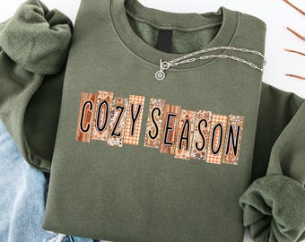 Cozy Season Fall Shirt, Patchwork Autumn Tee, Fall Women's Graphic Top, Orange Boho Season Shirt, Cozy Fall Gift Tee