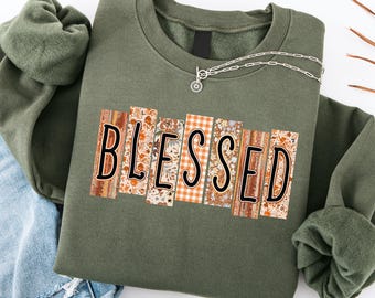 Blessed Fall Shirt, Patchwork Autumn Tee, Thankful Women's Top, Boho Fall Graphic Shirt, Cute Thanksgiving Gift Tee