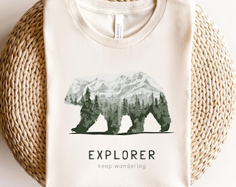 Explorer Shirt, Bear Mountain Tee, Keep Wandering Nature Shirt, Outdoor Bear Gift Tshirt, Forest Bear Shirt, Hiking Explorer Tee