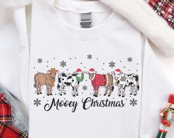 Mooey Christmas Sweatshirts, Western Christmas Sweater, Christmas Heifer Shirts, Cow Girl Sweatshirt, Christmas Adult Crewneck Sweater