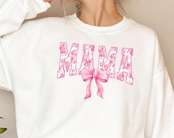 Felpa con fiocco Coquette Mama, camicia floreale Mama, felpa retrò Mama, girocollo Varsity Mom, regalo per la festa della mamma per lei, felpa con cappuccio Mama carina