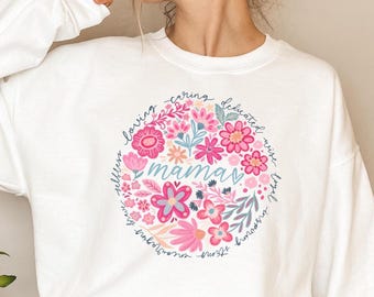 Cute Floral Mama Sweatshirt, Boho Hippie 70s Mama Shirt, Mothers Day Gift for Her, Retro Mama Sweatshirt, Mom Crewneck, Mama Hoodie