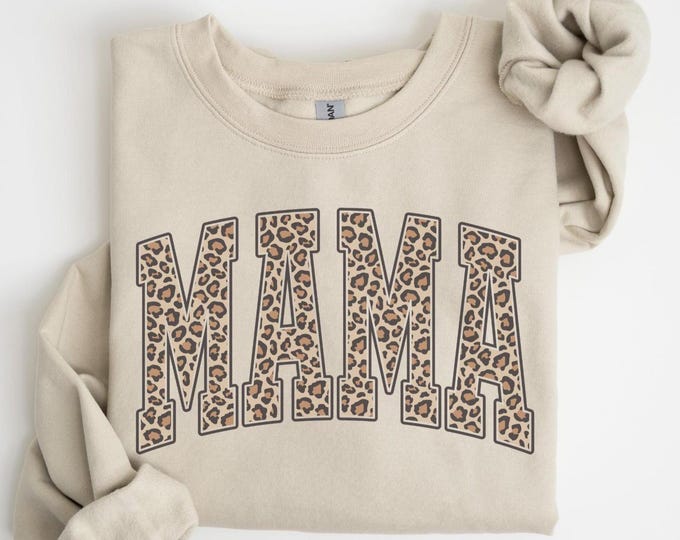 Leopard Mama Sweatshirt, Cute Mom Shirt, Retro Mama Shirt, Varsity Mama Crewneck, Gift for Mom,Mom Hoodie, Cheetah Mama Sweatshirt