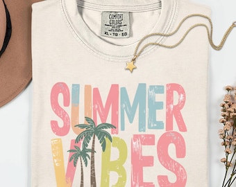 Comfort Colors® Summer Vibes Tshirt, Neon Trendy Summer Shirt, Summer Shirt, Distressed Beach Tee, 2025 Trendy Women's Shirt, Sunshine Shirt